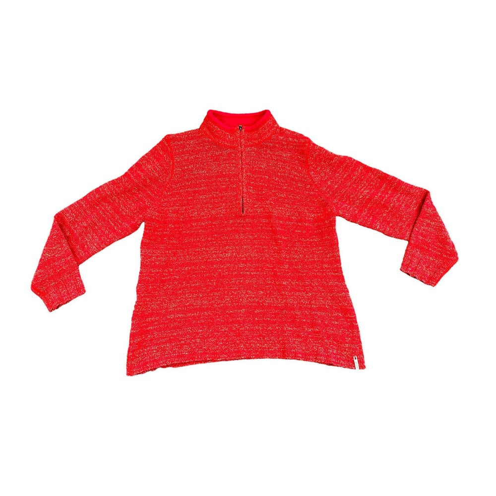 Woolrich 1/4 Zip Heathered Red Mock Neck Knit Sweater Fleece Lined Collar Sz 2XL
